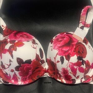 Cacique Pink and Red Floral Underwire Bra